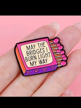 Pink & Purple Enamel Matchbox Pin - May The Bridges I Burn Light My Way